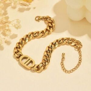 Gold Plated Stainless Steel Cuban Link Bracelet with Logo Detail